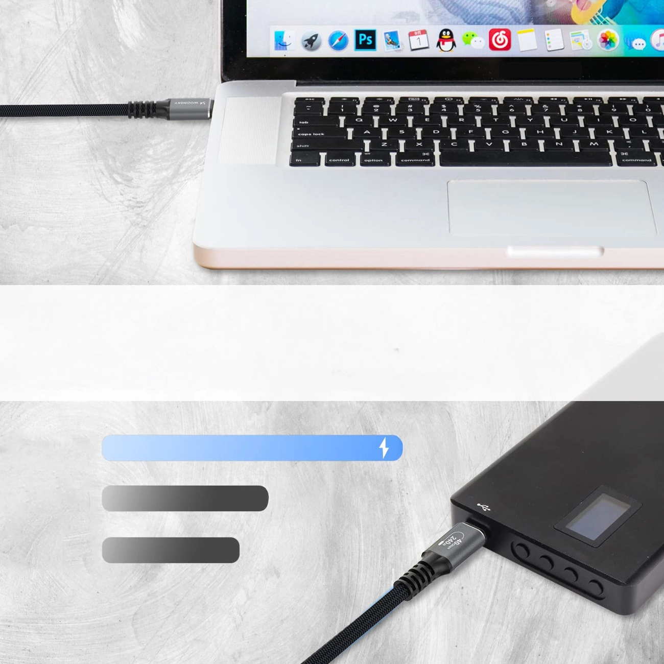 Datový a nabíjecí kabel USB-C - USB-C WZK WPS-UY42S, 240W, 2m, černý