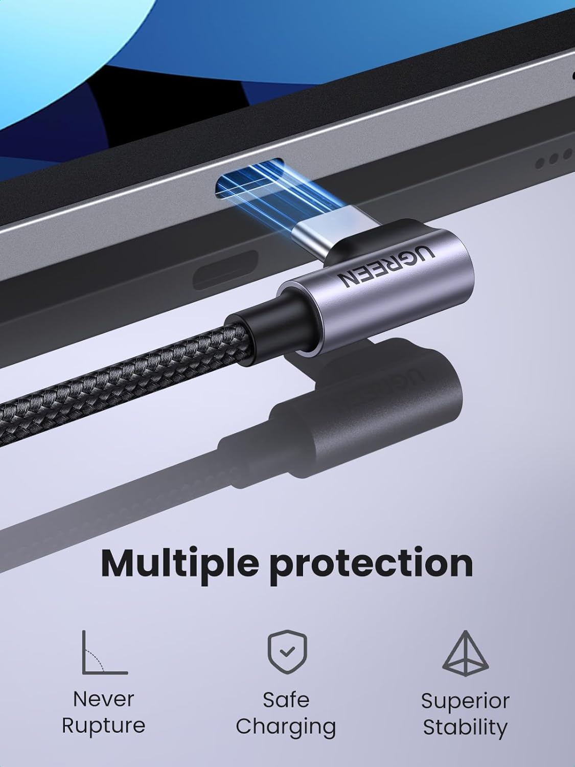 Datový a nabíjecí kabel USB-C - USB-C UGREEN US255 Angled, 60W, 3m, šedý