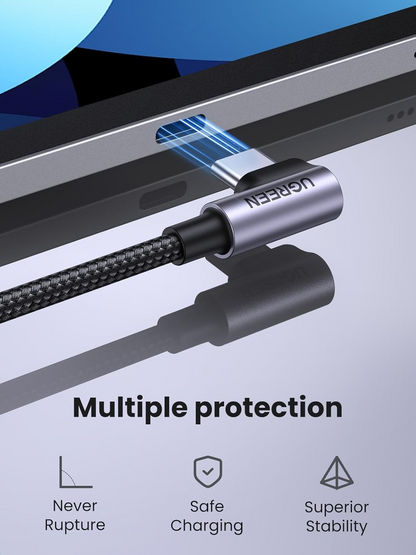 Datový a nabíjecí kabel USB-C - USB-C UGREEN US255 Angled, 60W, 3m, šedý