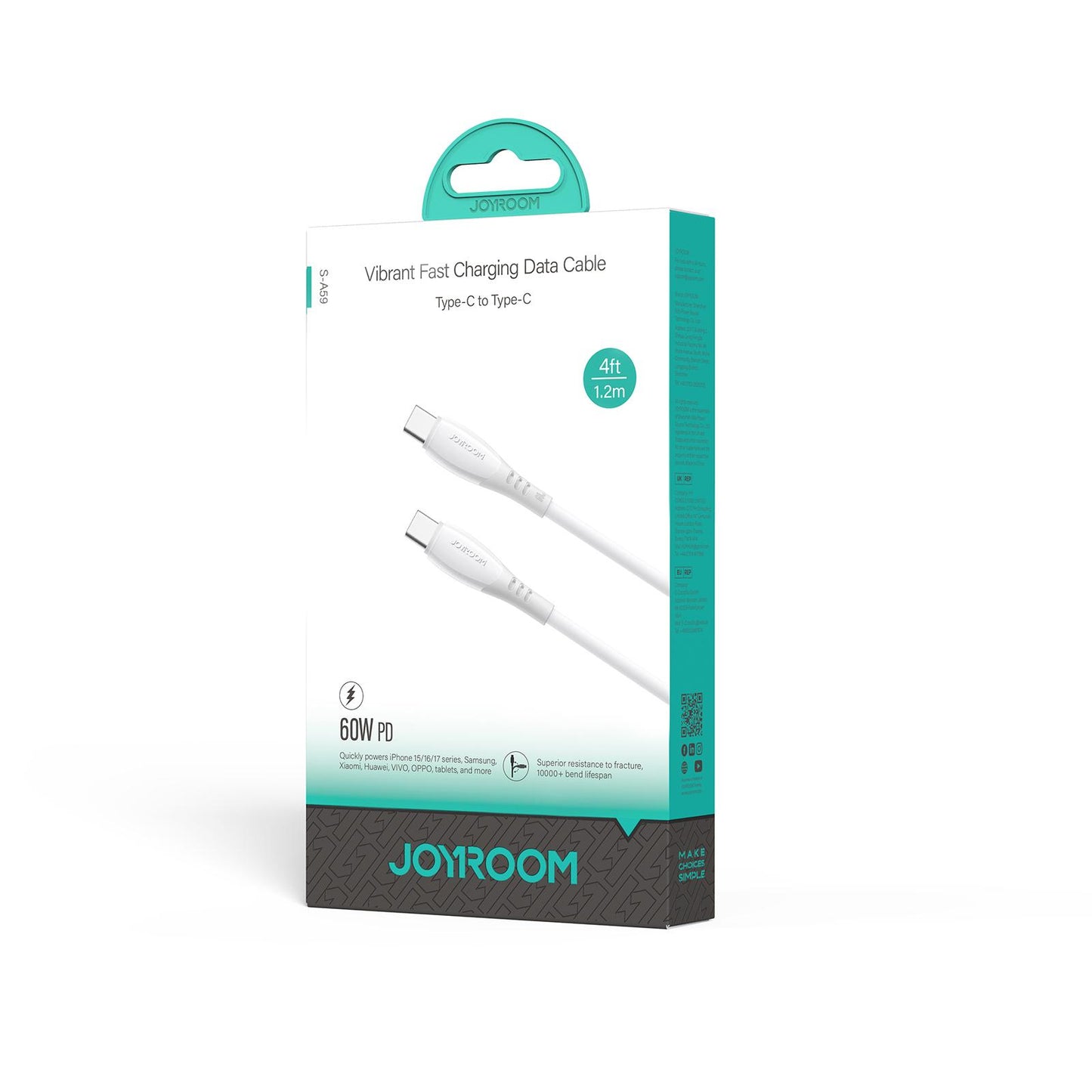 USB-C Data and Charging Cable - USB-C Joyroom S-A59 Vibrant, 60W, 1.2m, White