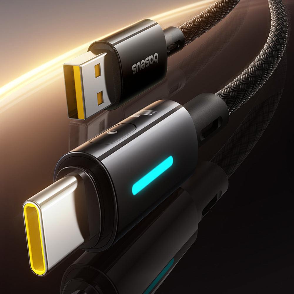 Datový a nabíjecí kabel USB-A - USB-C Baseus Lit Button Control, 100W, 2m, Černý P10379002121-01
