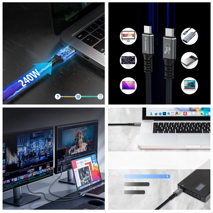 Datový a nabíjecí kabel USB-C - USB-C WZK WPS-UY42S, 240W, 2m, černý