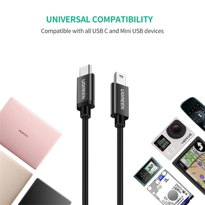 Datový a nabíjecí kabel USB-C - miniUSB UGREEN US242, 18W, 1m, černý