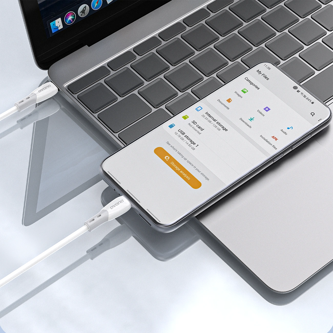 USB-C Data and Charging Cable - USB-C Dudao L25SC, 60W, 2m, White