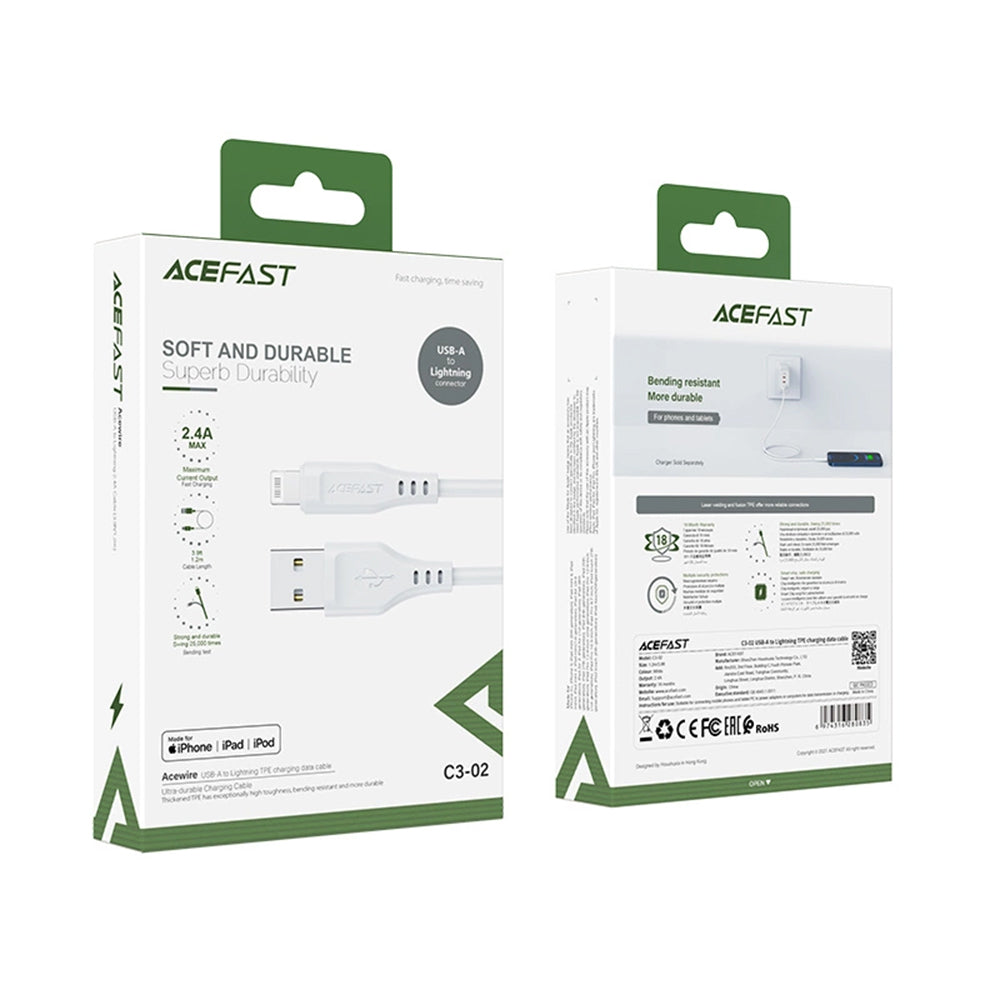 Datový a nabíjecí kabel USB-A - Lightning Acefast C3-02, 18W, 1.2m, Bílý
