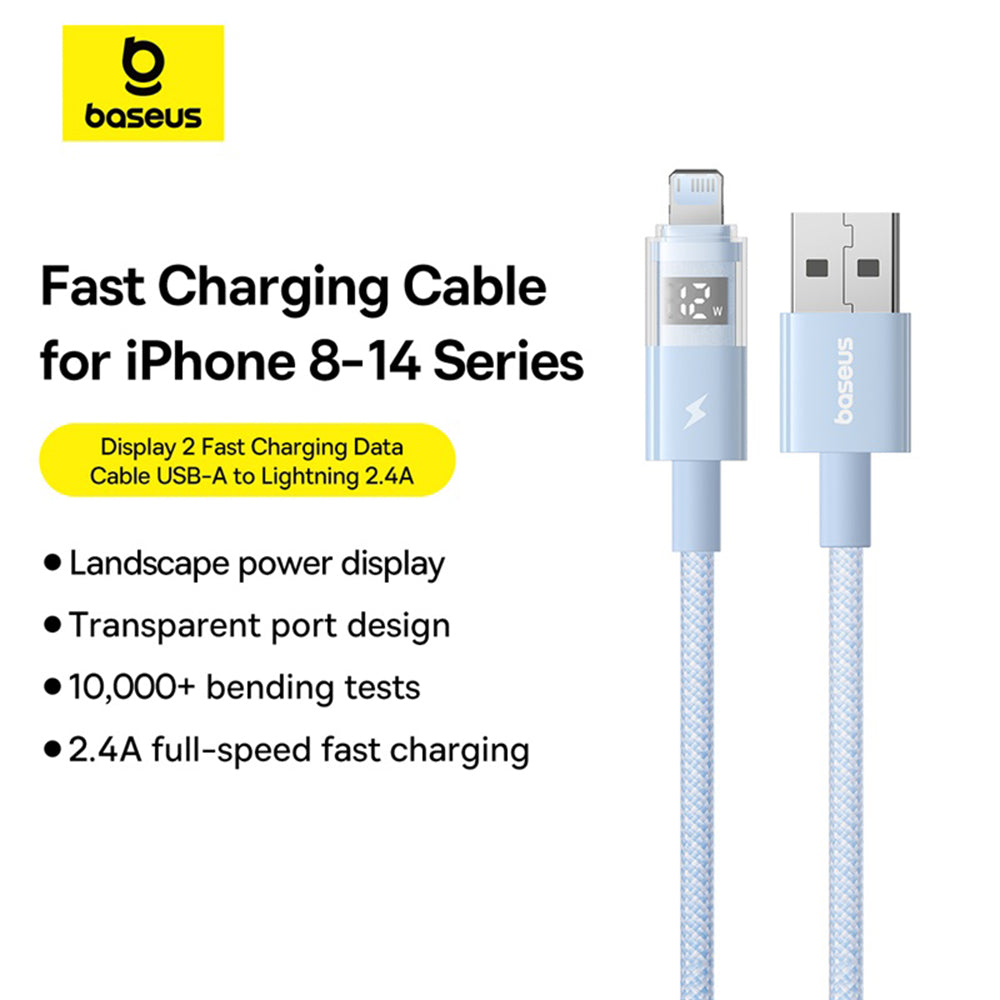 Datový a nabíjecí kabel USB-A - Lightning Baseus Display 2, 12W, 1m, Modrý P10382700311-00