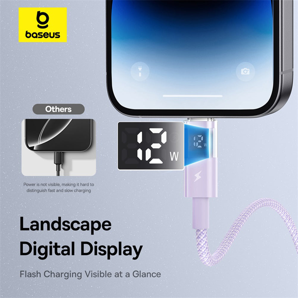 Datový a nabíjecí kabel USB-A - Lightning Baseus Display 2, 12W, 1m, Fialový P10382700511-00