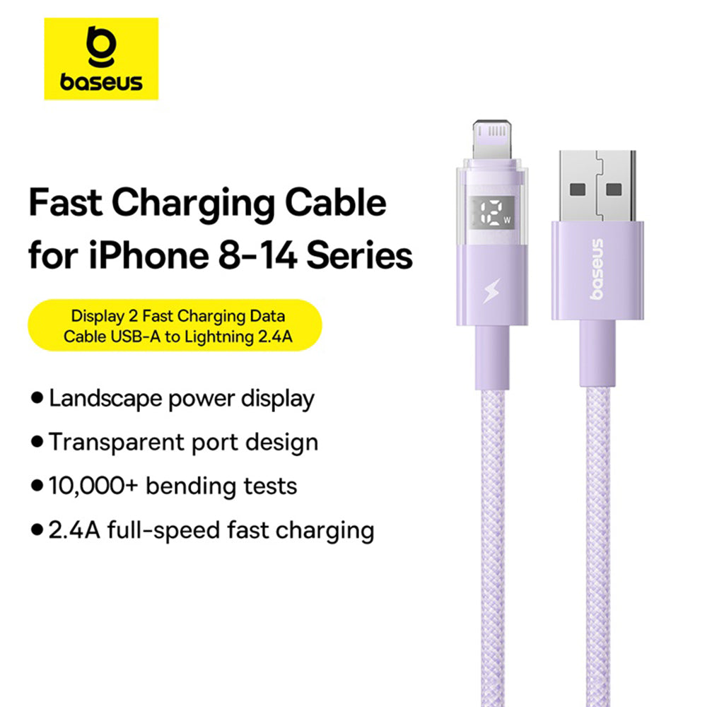 Datový a nabíjecí kabel USB-A - Lightning Baseus Display 2, 12W, 1m, Fialový P10382700511-00
