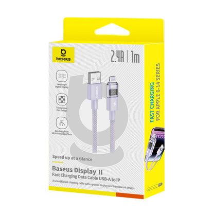 Datový a nabíjecí kabel USB-A - Lightning Baseus Display 2, 12W, 1m, Fialový P10382700511-00