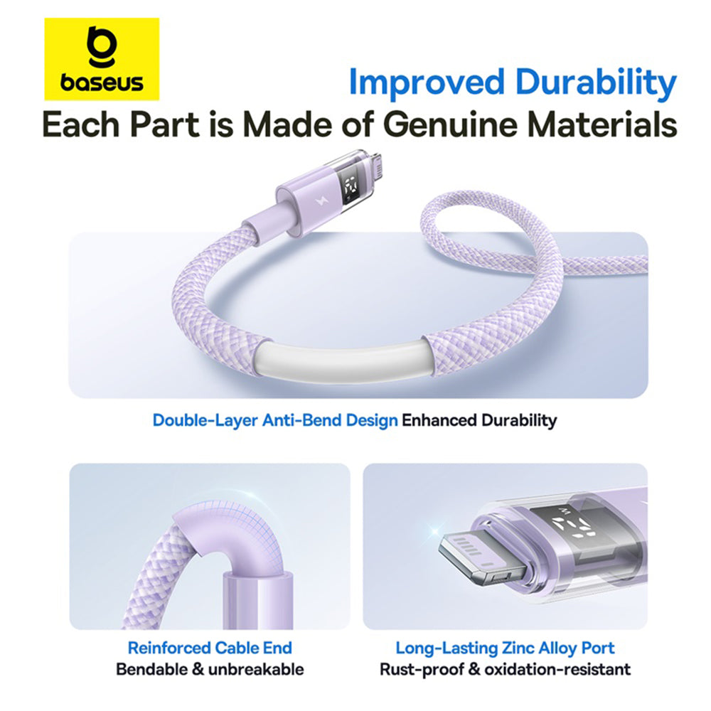 Datový a nabíjecí kabel USB-A - Lightning Baseus Display 2, 12W, 2m, Fialový P10382700511-01