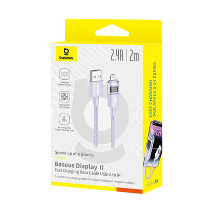 Datový a nabíjecí kabel USB-A - Lightning Baseus Display 2, 12W, 2m, Fialový P10382700511-01