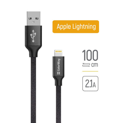 Datový a nabíjecí kabel USB-A - Lightning ColorWay CW-CBUL004, 18W, 1m, černý.
