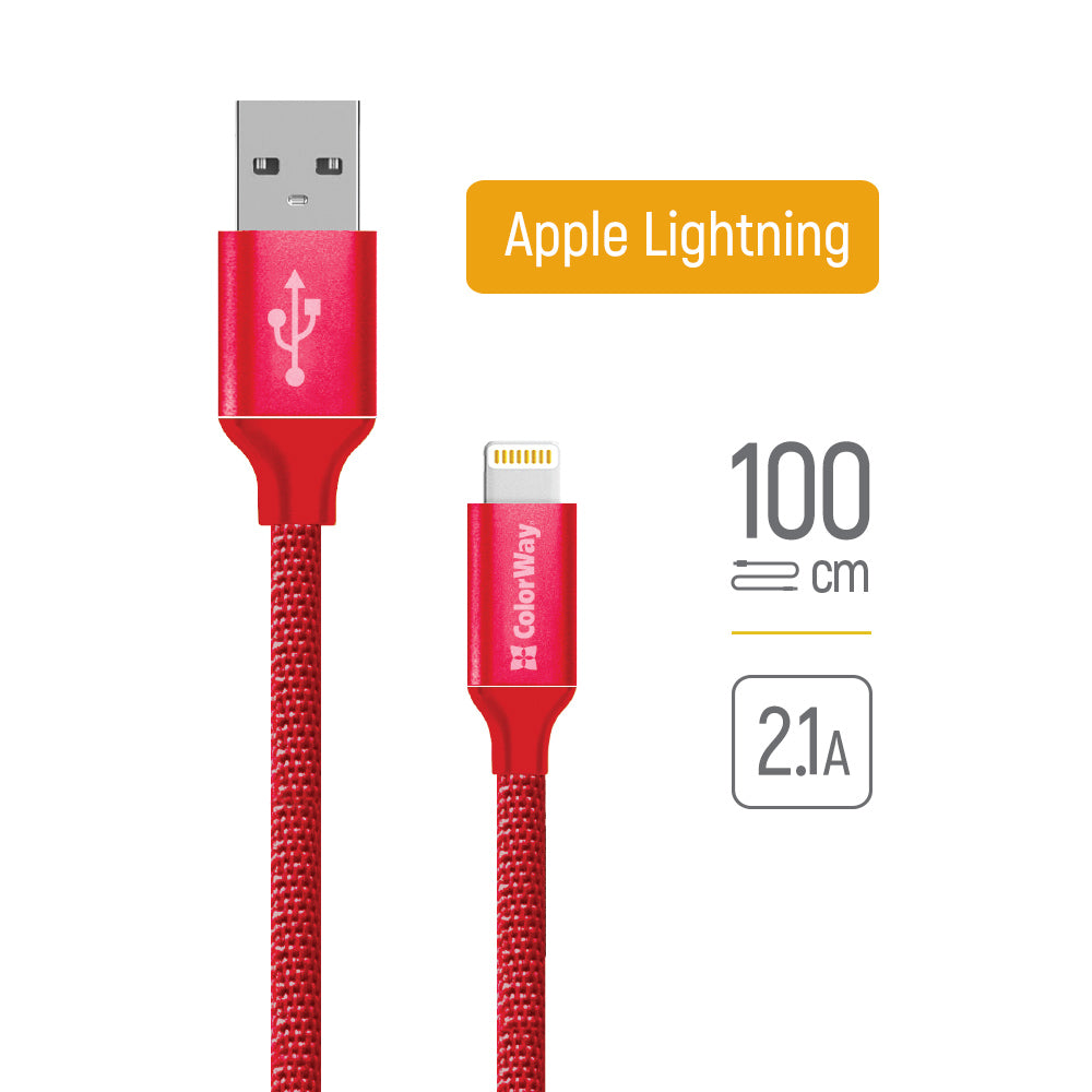 Datový a nabíjecí kabel USB-A - Lightning ColorWay CW-CBUL004, 18W, 1m, Červený