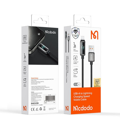 Datový a nabíjecí kabel USB-A - Lightning McDodo CA-5250 Display, 18W, 1.2m, černý