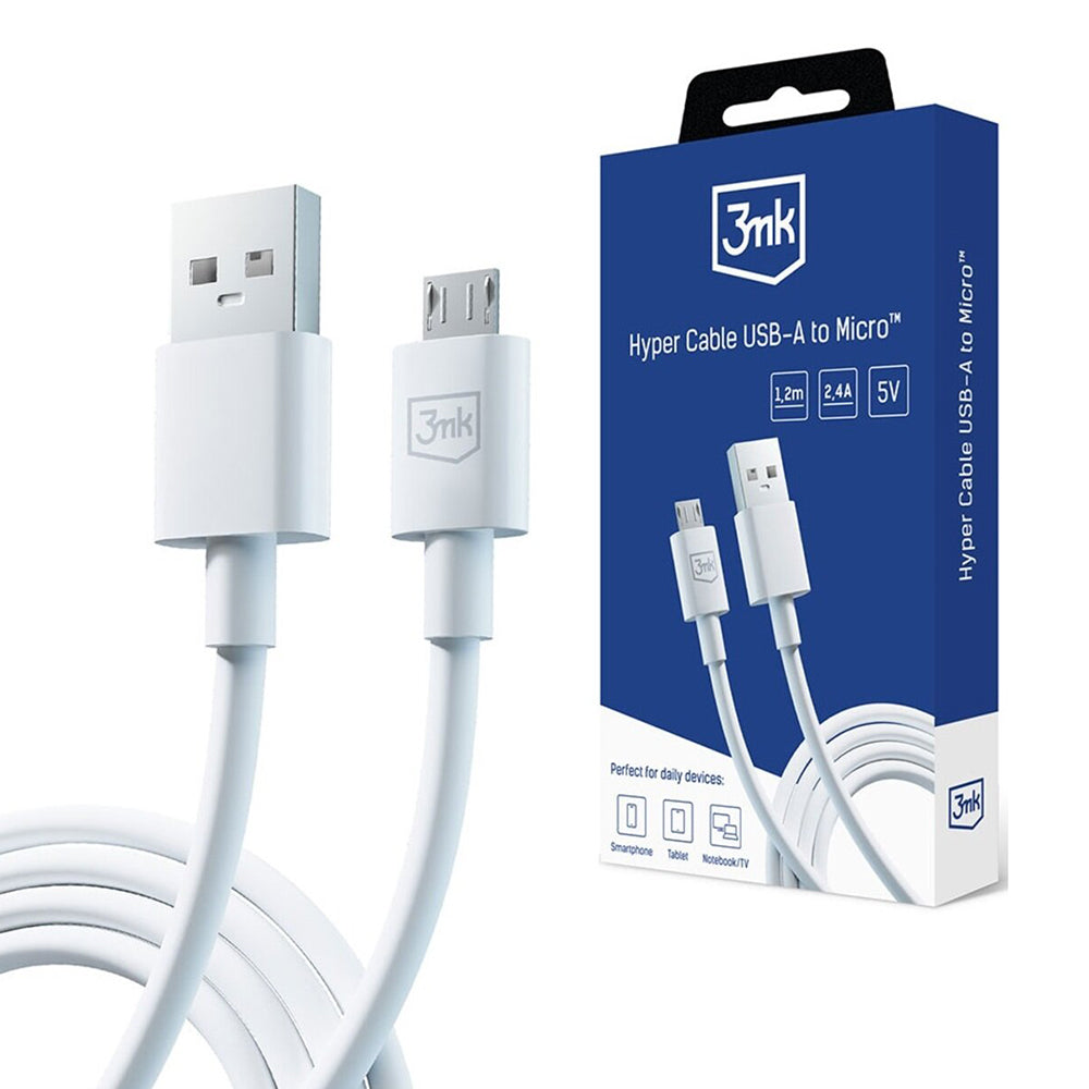 Datový a nabíjecí kabel USB-A - microUSB 3MK Hyper, 18W, 1.2m, Bílý