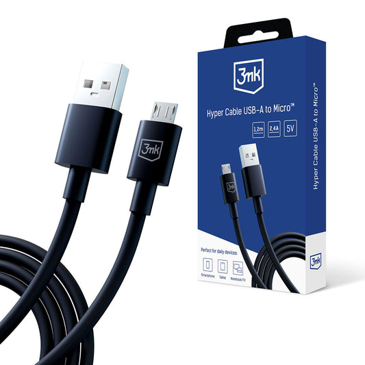 Datový a nabíjecí kabel USB-A - microUSB 3MK Hyper, 18W, 1.2m, Černý