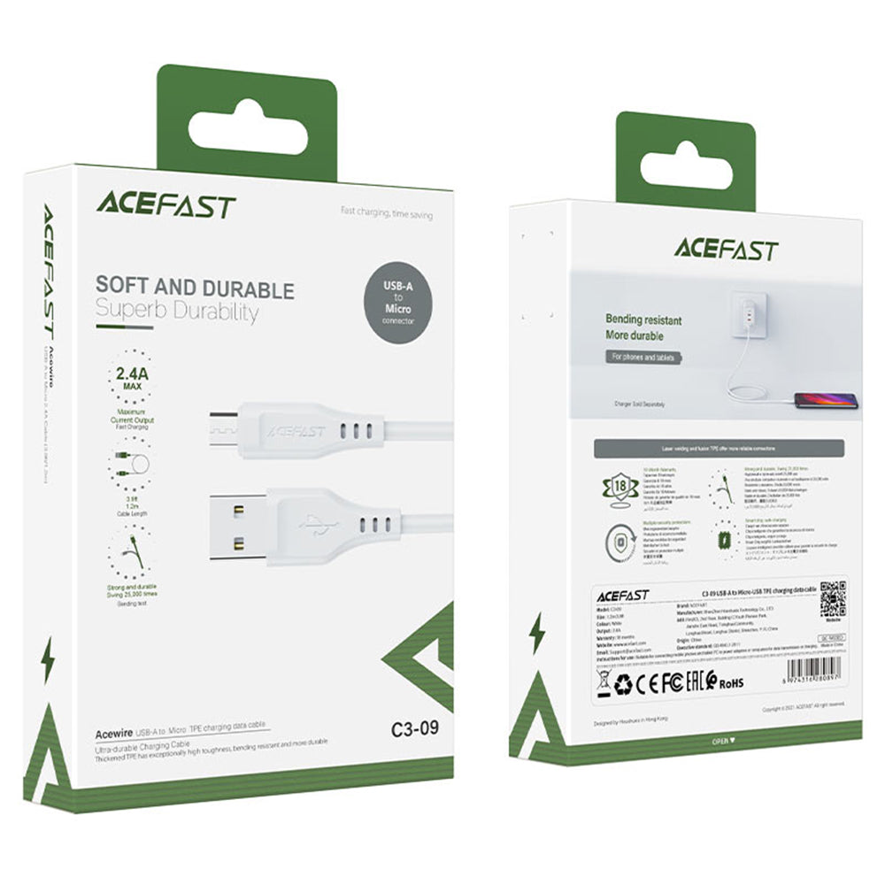Datový a nabíjecí kabel USB-A - microUSB Acefast C3-09, 18W, 1.2m, Bílý