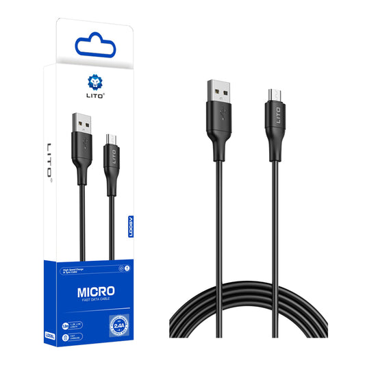 Datový a nabíjecí kabel USB-A - microUSB Lito LD06V, 18W, 1m, černý