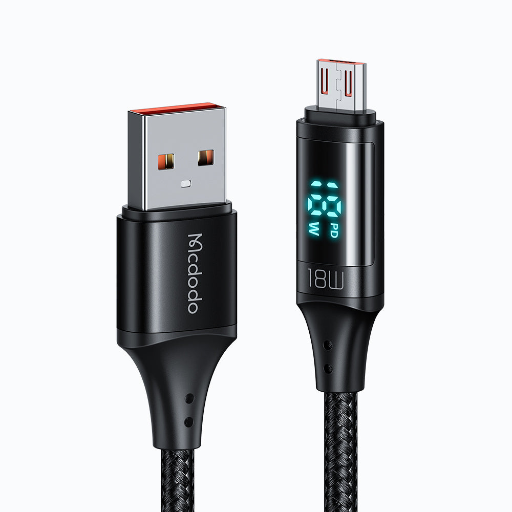 Datový a nabíjecí kabel USB-A - microUSB McDodo CA-1070 Display, 18W, 1.2m, Černý