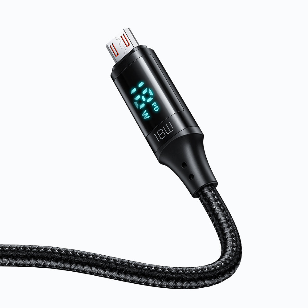 Datový a nabíjecí kabel USB-A - microUSB McDodo CA-1070 Display, 18W, 1.2m, Černý