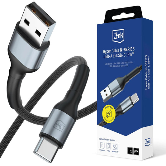 Datový a nabíjecí kabel USB-A - USB-C 3MK Hyper N 18, 18W, 1m, černý
