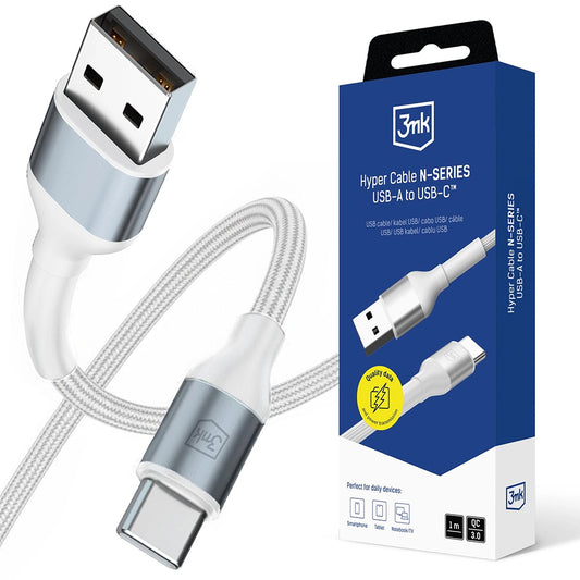 Datový a nabíjecí kabel USB-A - USB-C 3MK Hyper N, 18W, 1m, Bílý