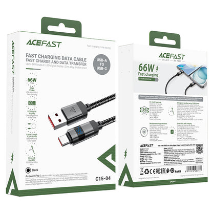 Datový a nabíjecí kabel USB-A - USB-C Acefast C15-04 Display, 66W, 1.2m, černý
