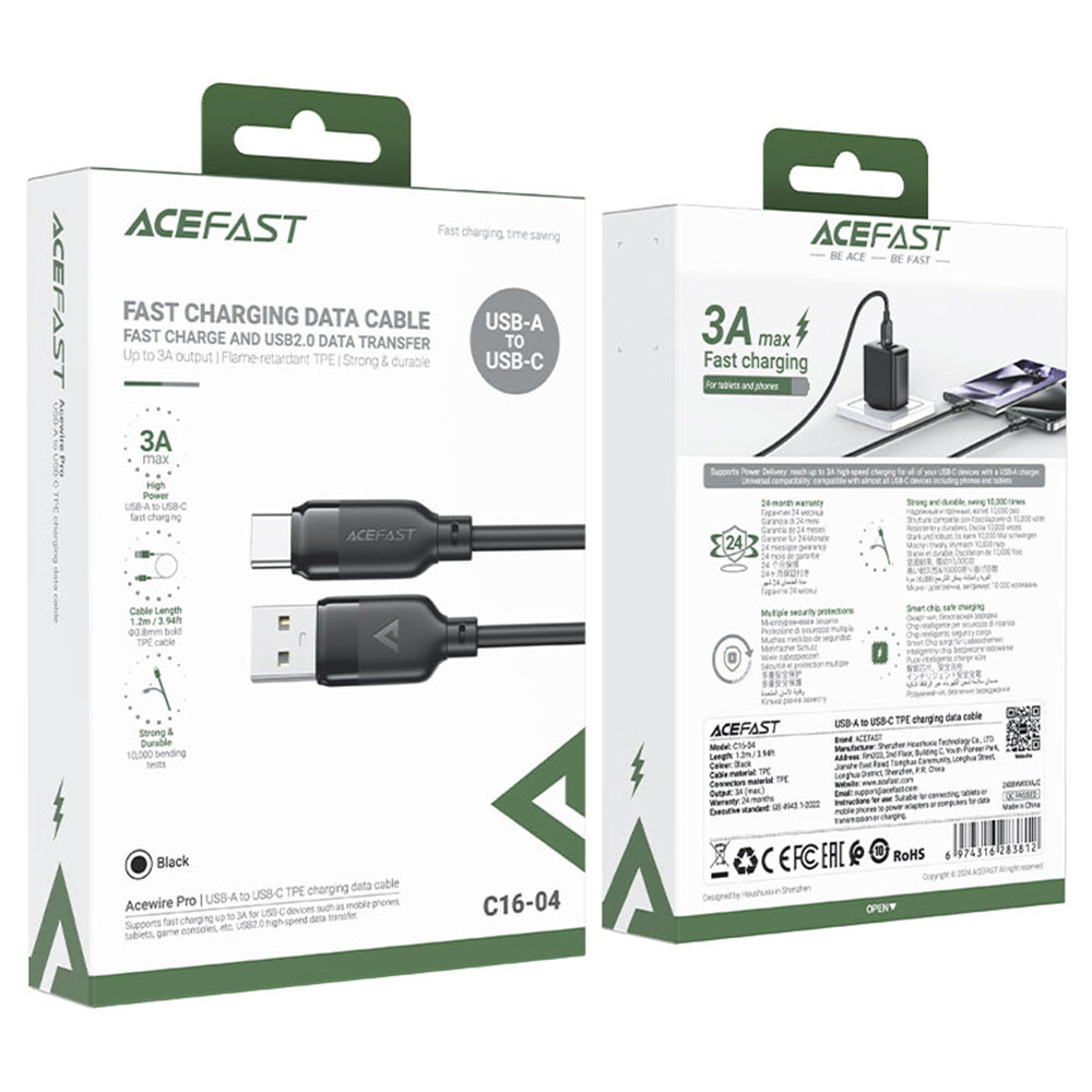 Datový a nabíjecí kabel USB-A - USB-C Acefast C16-04, 18W, 1.2m, černý
