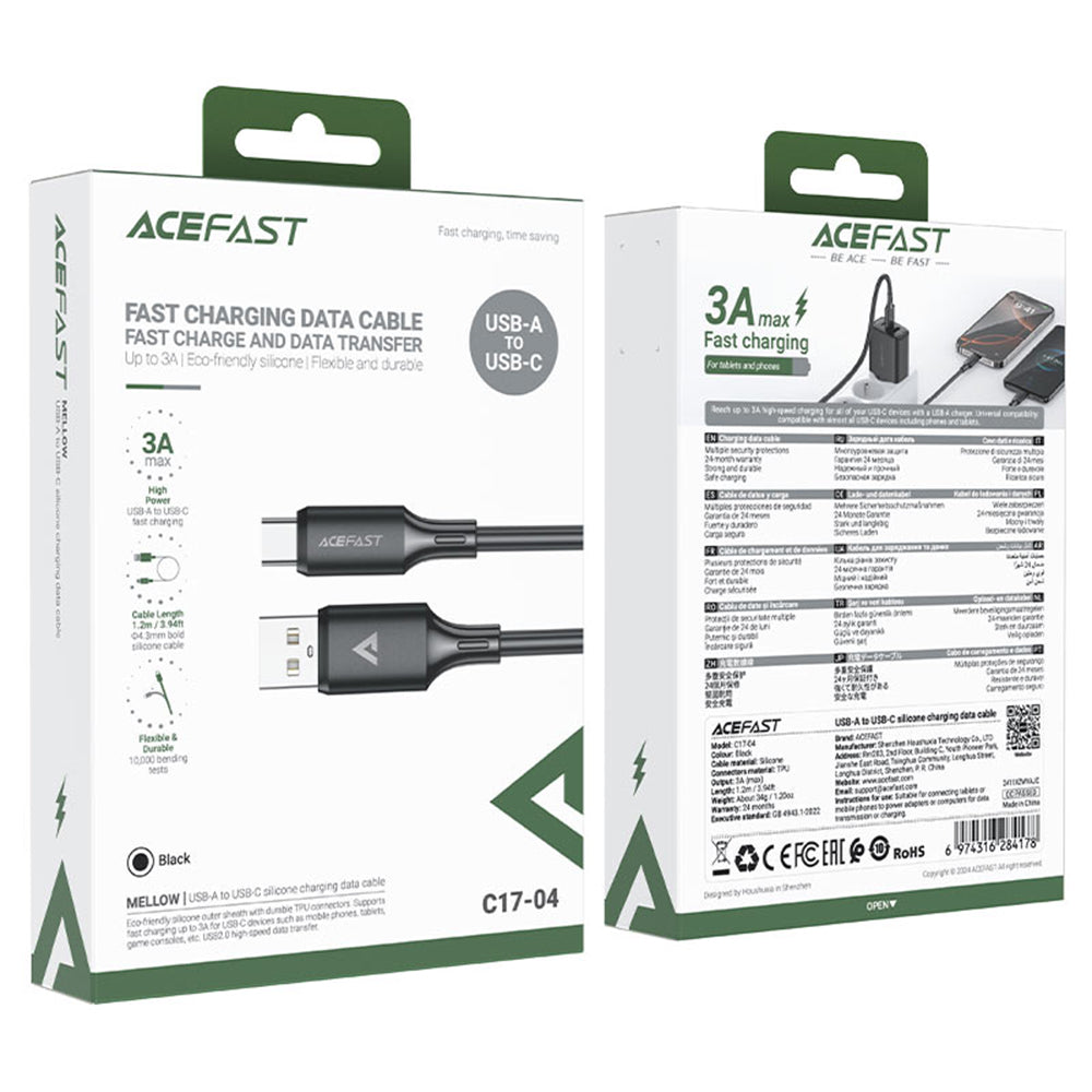 Datový a nabíjecí kabel USB-A - USB-C Acefast C17-04, 18W, 1.2m, černý