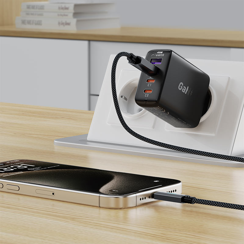 USB-A to USB-C Acefast C19-04 Data and Charging Cable, 18W, 1.2m, Black