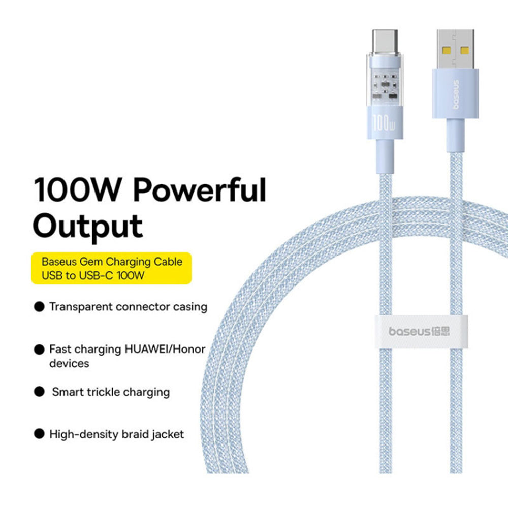 Datový a nabíjecí kabel USB-A - USB-C Baseus Gem, 100W, 1m, modrý P10373002311-00