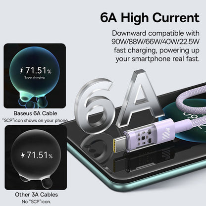 Baseus Gem USB-A to USB-C Data and Charging Cable, 100W, 1m, Purple P10373002511-00