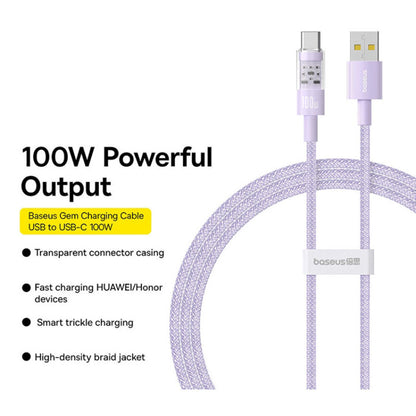 Datový a nabíjecí kabel USB-A - USB-C Baseus Gem, 100W, 2m, Fialový P10373002511-01