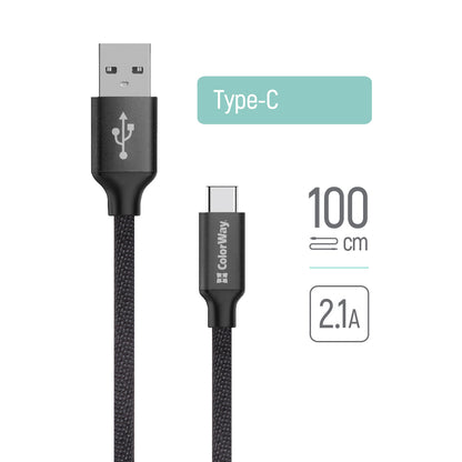 Datový a nabíjecí kabel USB-A - USB-C ColorWay CW-CBUC003, 18W, 1m, černý.