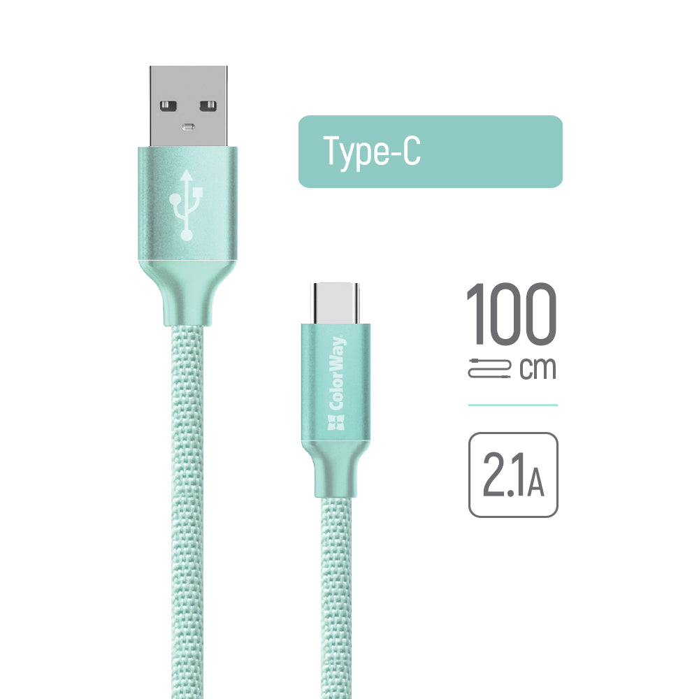 Datový a nabíjecí kabel USB-A - USB-C ColorWay CW-CBUC003, 18W, 1m, zelený.