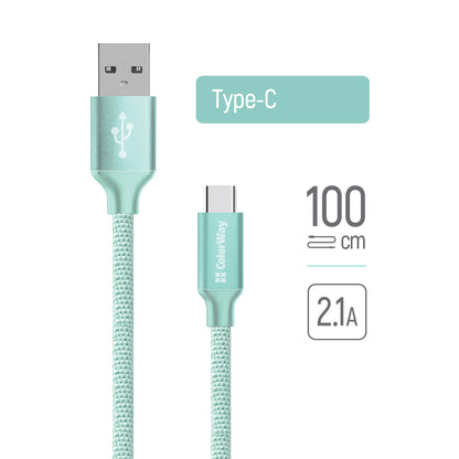 Datový a nabíjecí kabel USB-A - USB-C ColorWay CW-CBUC003, 18W, 1m, zelený.