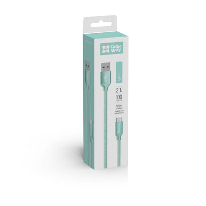 Datový a nabíjecí kabel USB-A - USB-C ColorWay CW-CBUC003, 18W, 1m, zelený.