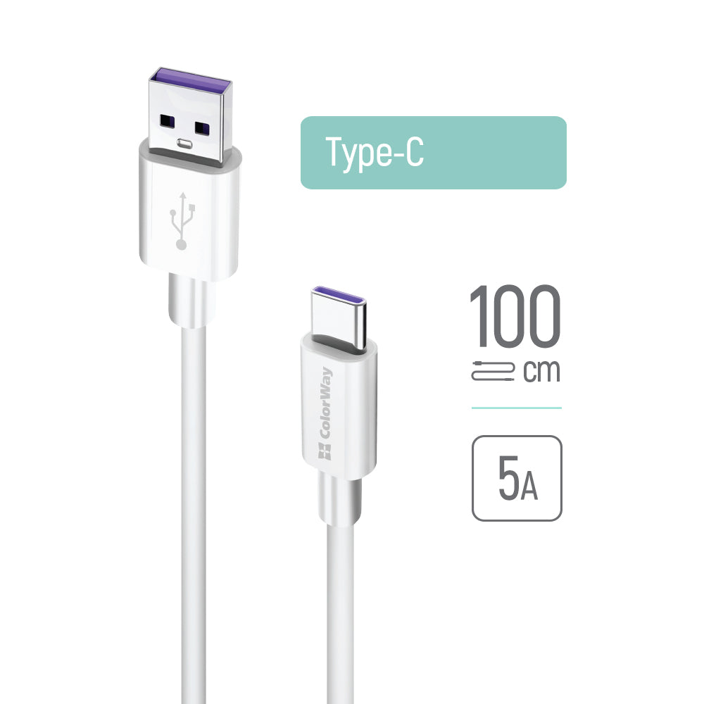 Datový a nabíjecí kabel USB-A - USB-C ColorWay CW-CBUC019, 18W, 1m, Bílý