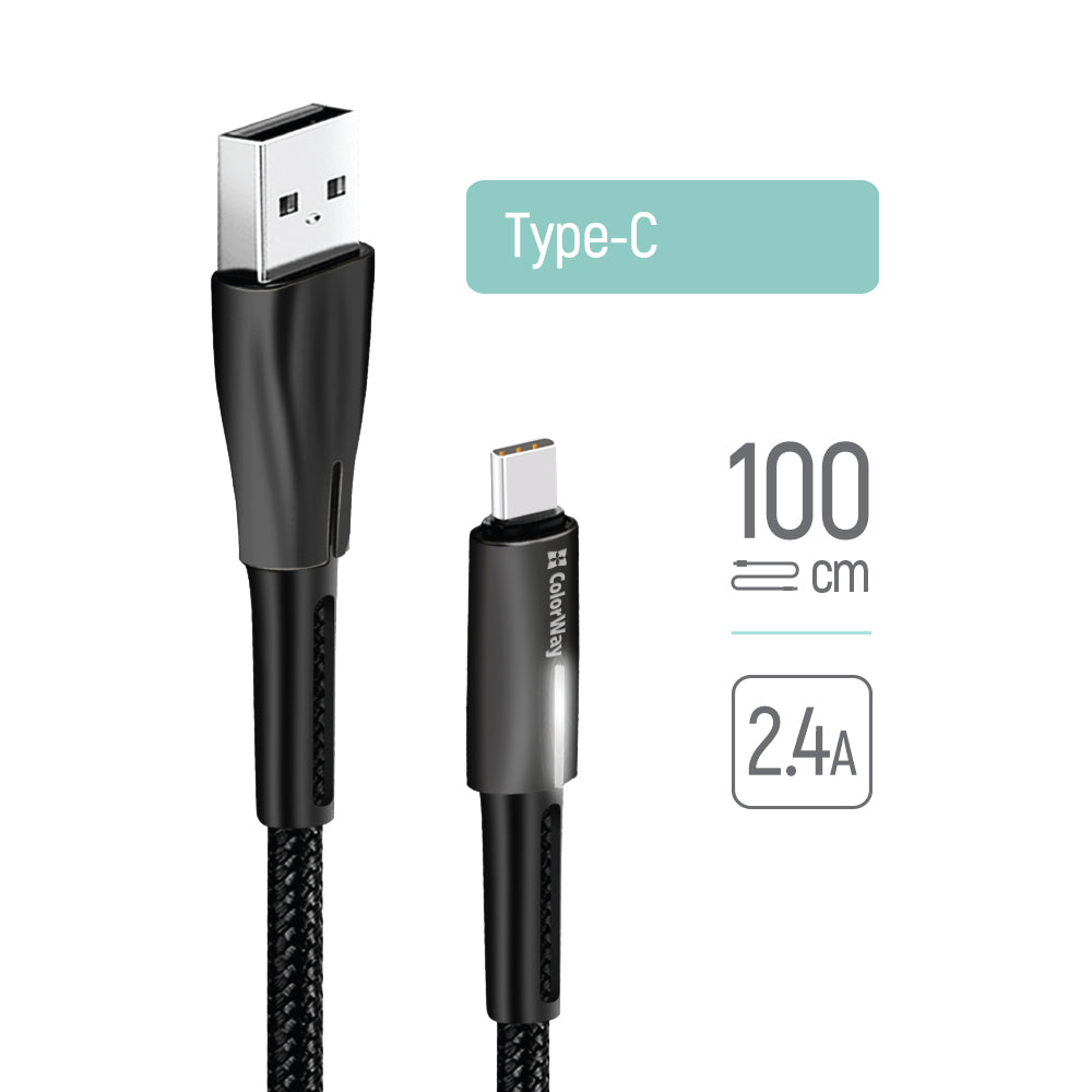 Datový a nabíjecí kabel USB-A - USB-C ColorWay CW-CBUC035, 18W, 1m, černý.