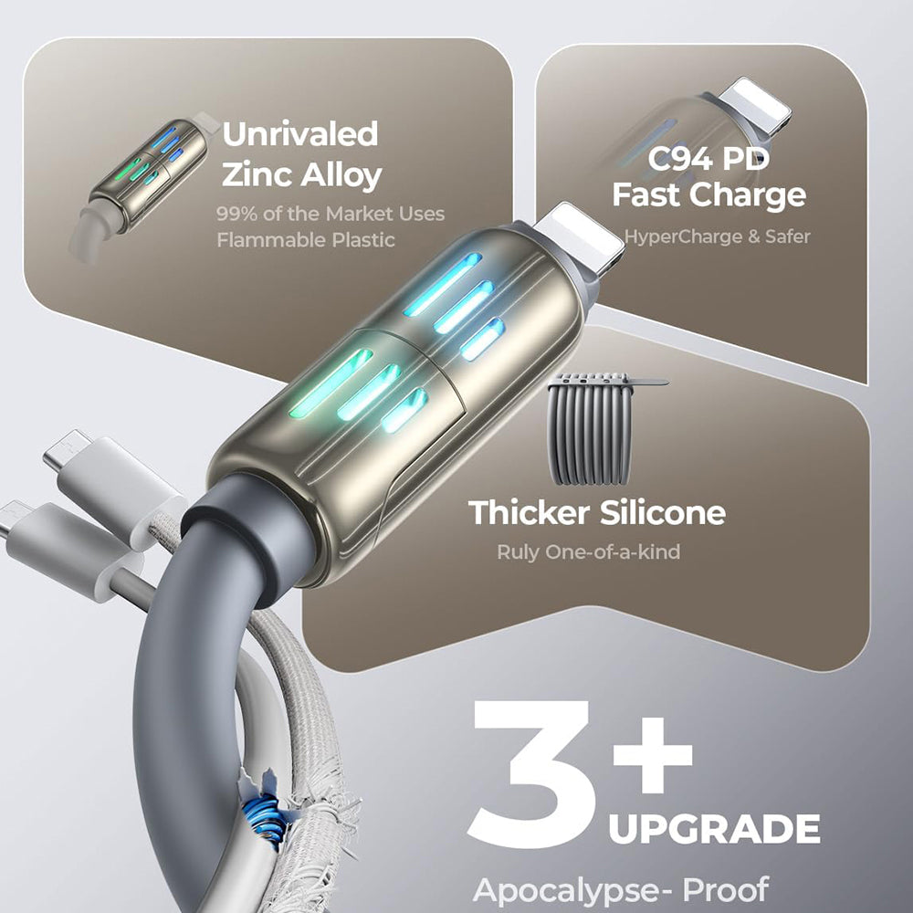 USB-A / USB-C - Lightning / USB-C Lisen 4in1 Data and Charging Cable, 240W, 2m, Gray YL0124110002