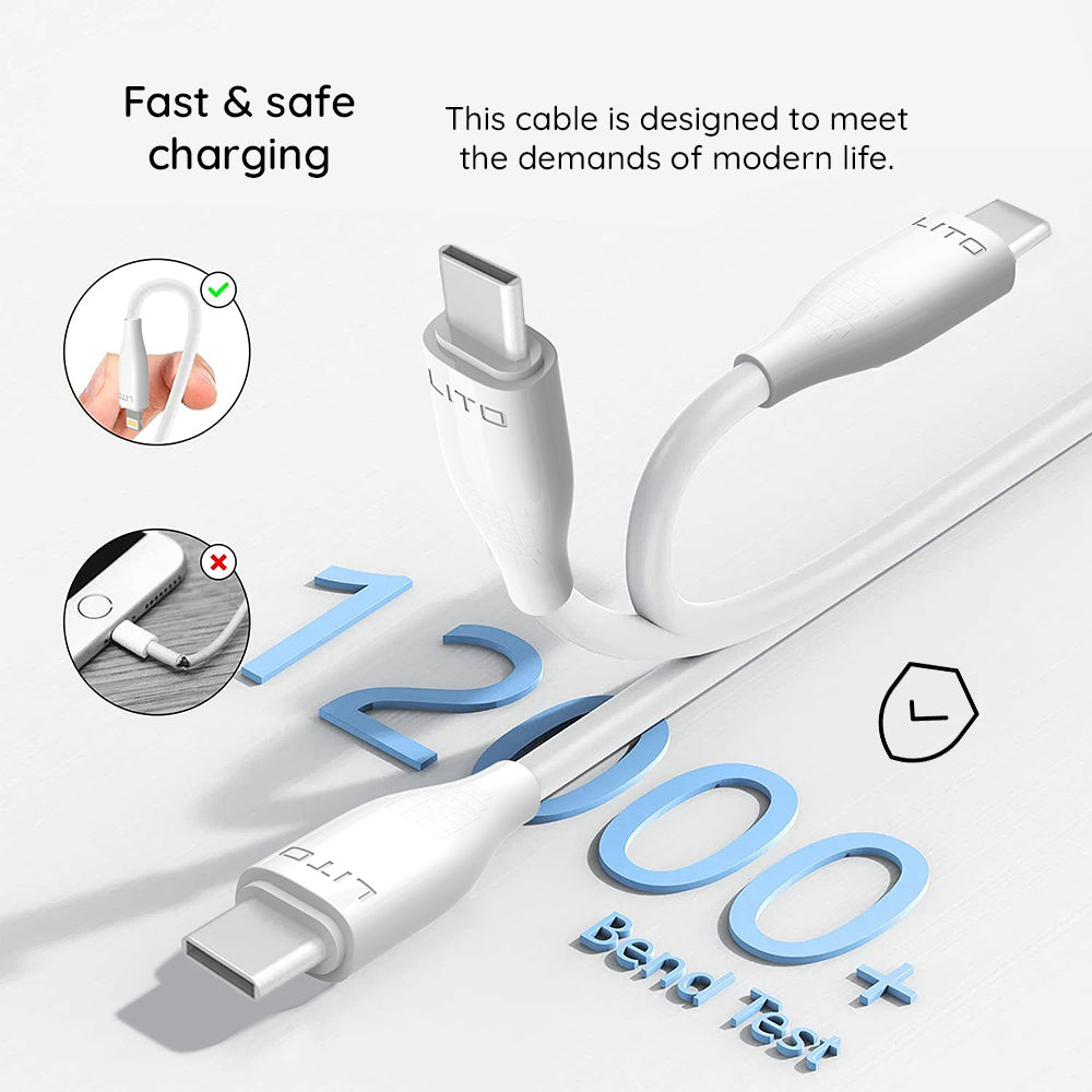 Datový a nabíjecí kabel USB-A - USB-C Lito LD03T, 18W, 1m, Bílý
