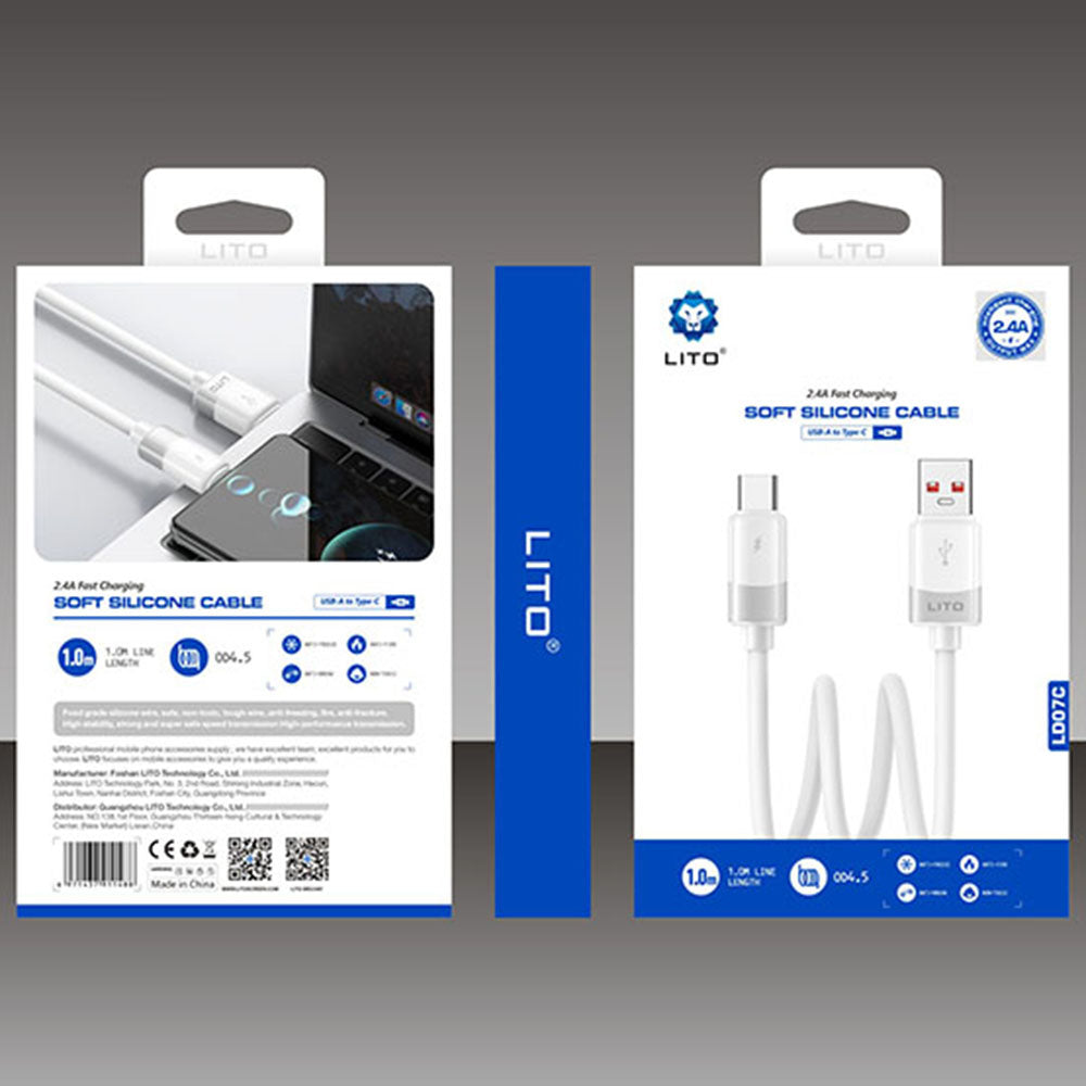 Datový a nabíjecí kabel USB-A - USB-C Lito LD07, 18W, 1m, Bílý