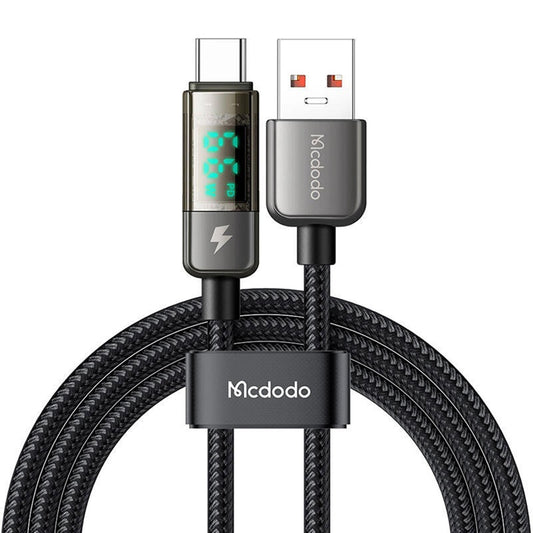 Datový a nabíjecí kabel USB-A - USB-C McDodo CA-3630 s displejem a funkcí automatického vypnutí, 66W, 1,2m, černý.