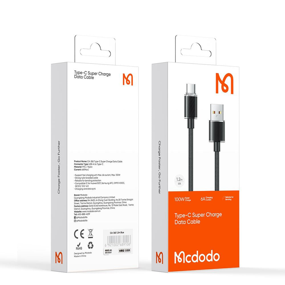 Datový a nabíjecí kabel USB-A - USB-C McDodo CA-3650, 100W, 1.2m, černý