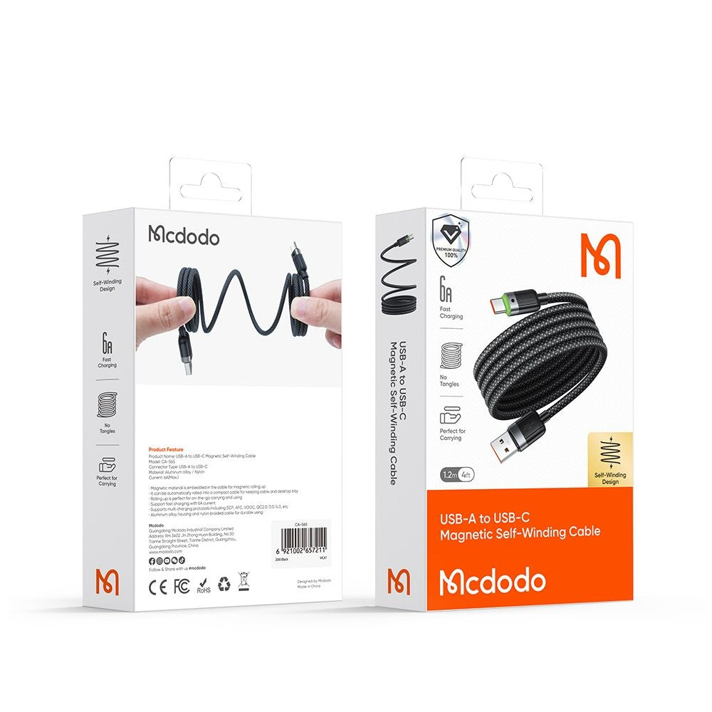 Datový a nabíjecí kabel USB-A - USB-C McDodo CA-5650 Self Winding, 66W, 1.2m, černý