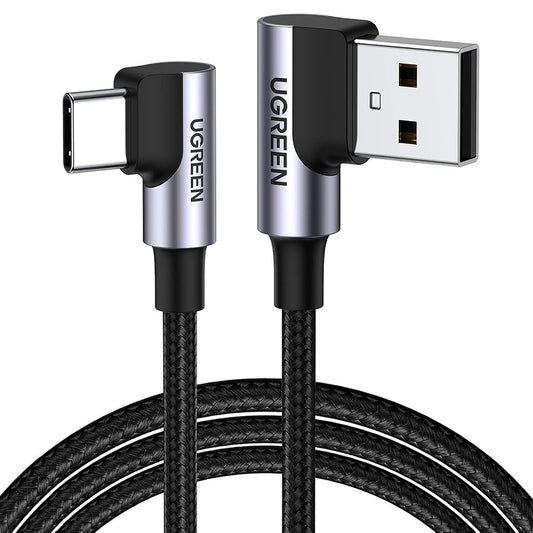 Datový a nabíjecí kabel USB-A - USB-C UGREEN US176 Angled, 18W, 3m, šedý