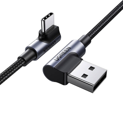 Datový a nabíjecí kabel USB-A - USB-C UGREEN US176 Angled, 18W, 3m, šedý