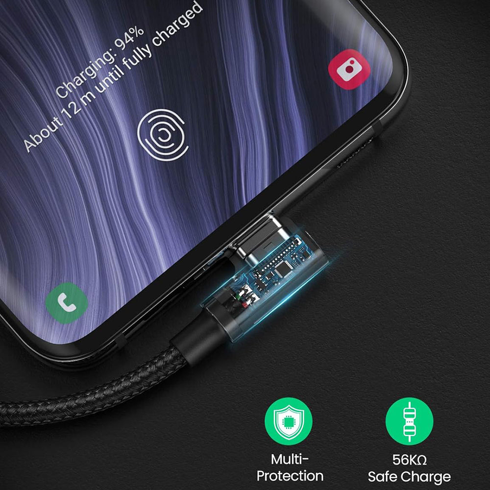 Datový a nabíjecí kabel USB-A - USB-C UGREEN US176 Angled, 18W, 3m, šedý