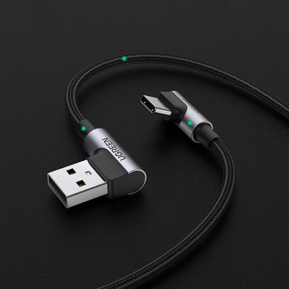 Datový a nabíjecí kabel USB-A - USB-C UGREEN US176 Angled, 18W, 3m, šedý