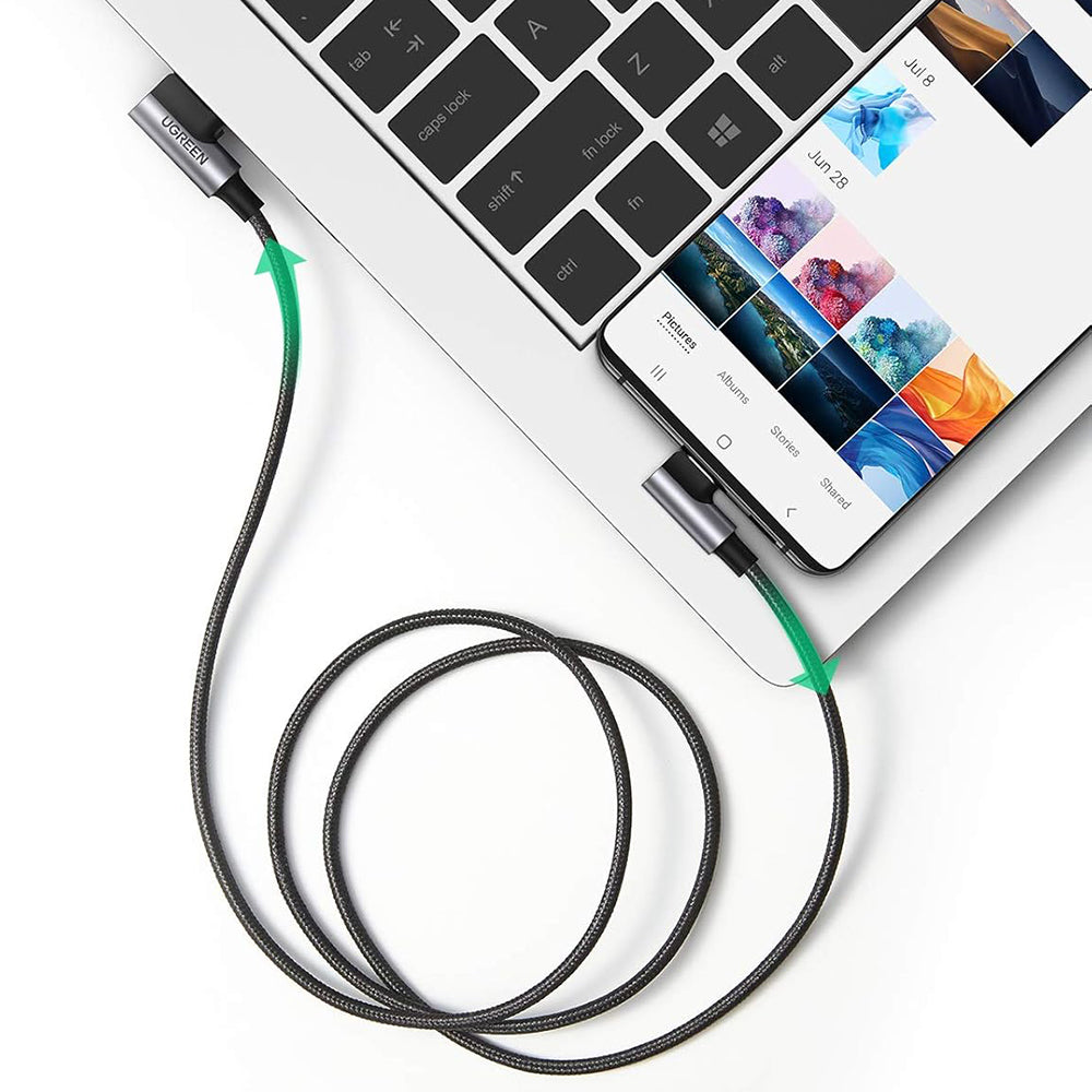 Datový a nabíjecí kabel USB-A - USB-C UGREEN US176 Angled, 18W, 3m, šedý